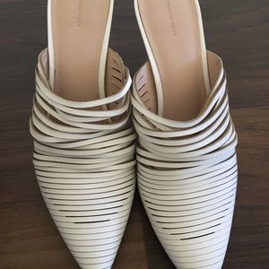 Something Navy White Leather Mules